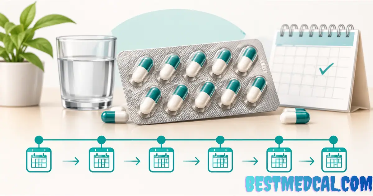 Capsule blister pack and a month-by-month treatment timeline for an Accutane course